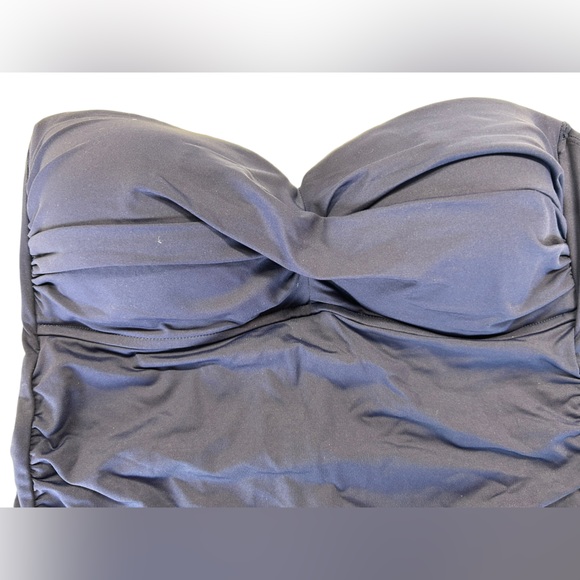 ANNE COLE Navy Blue Twist Front strapless Shirred Bandeau Tankini Swim Top NWT - Picture 5 of 8